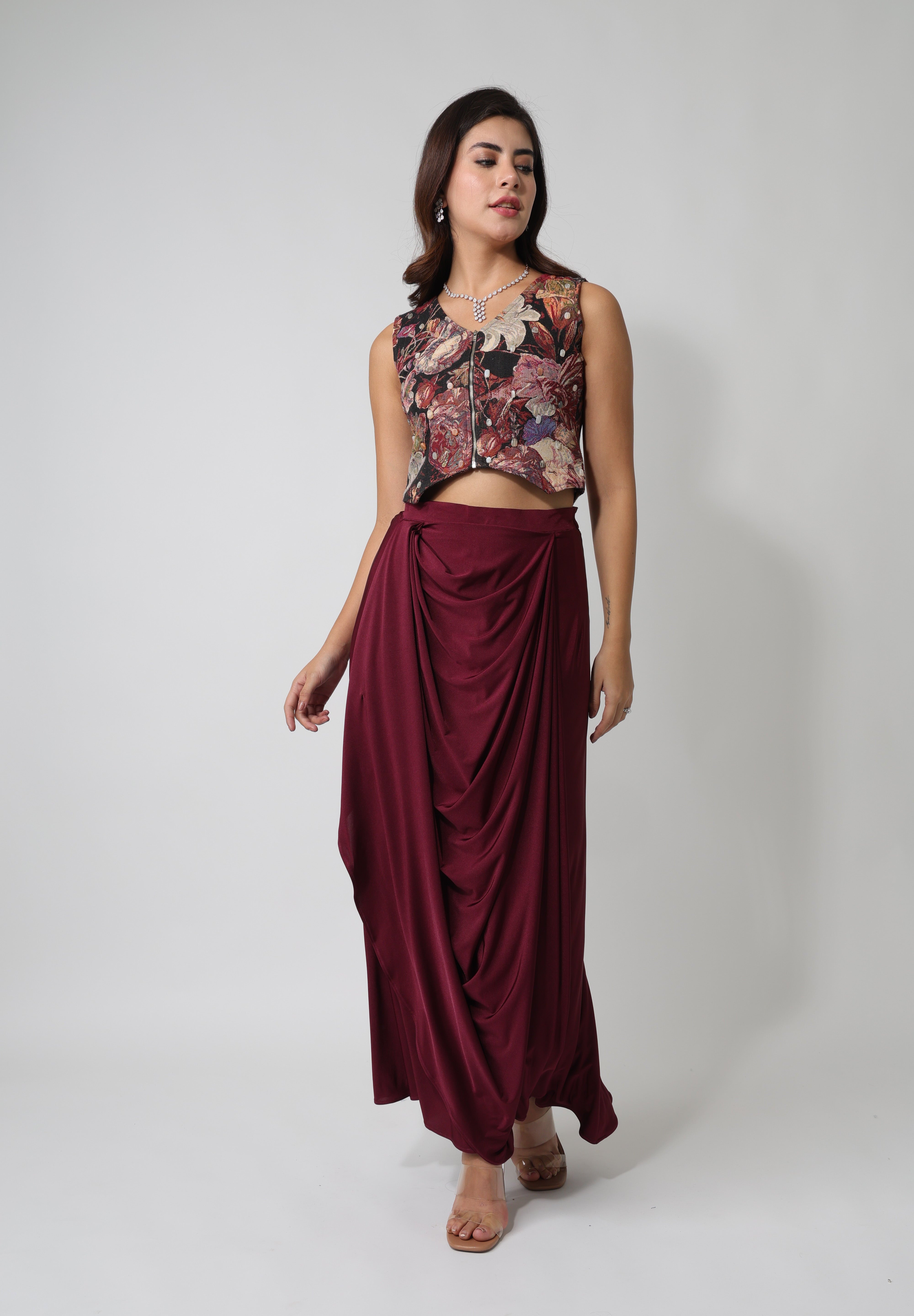 Floral Jacquard Crop-Waistcoat