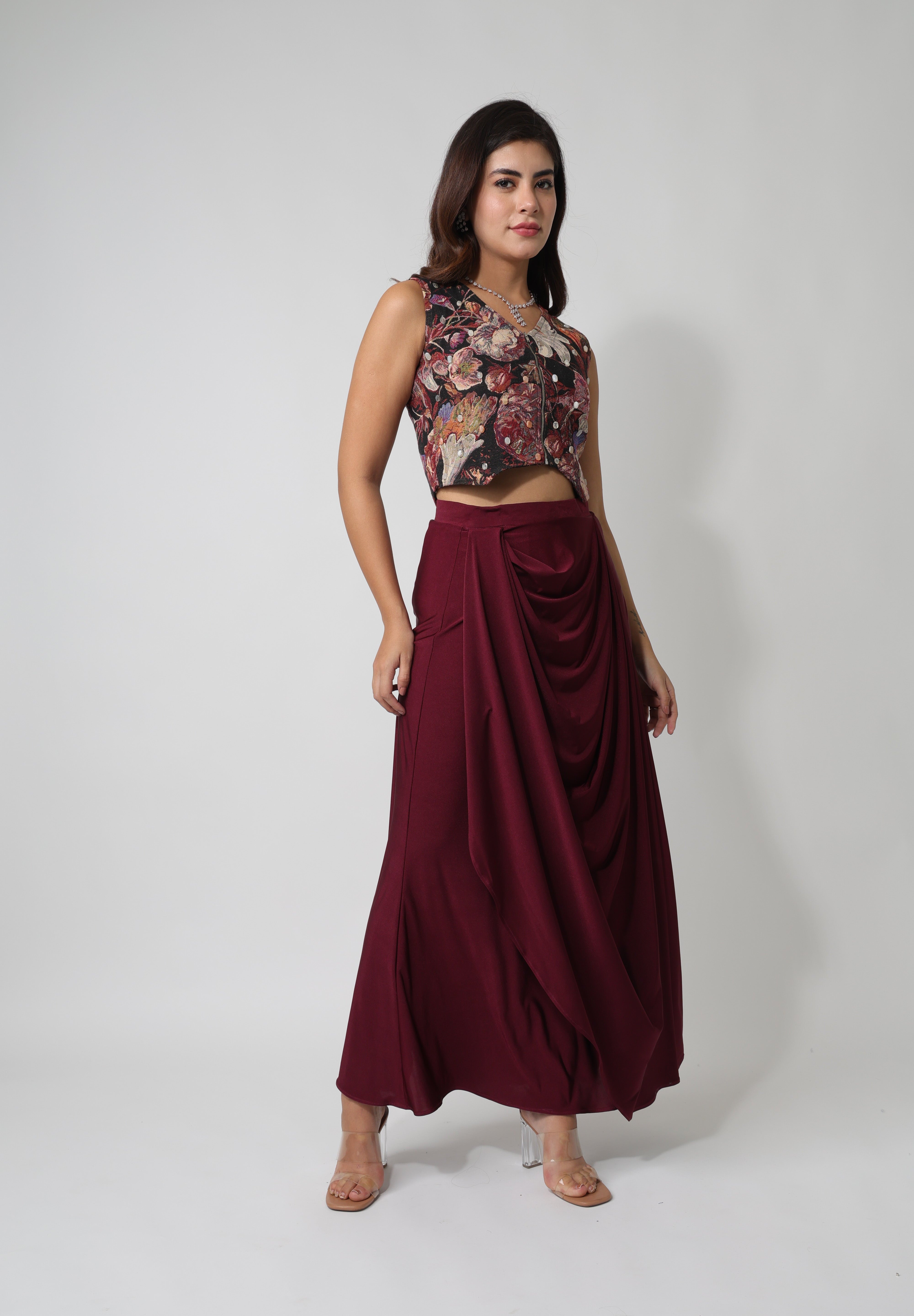 Floral Jacquard Crop-Waistcoat