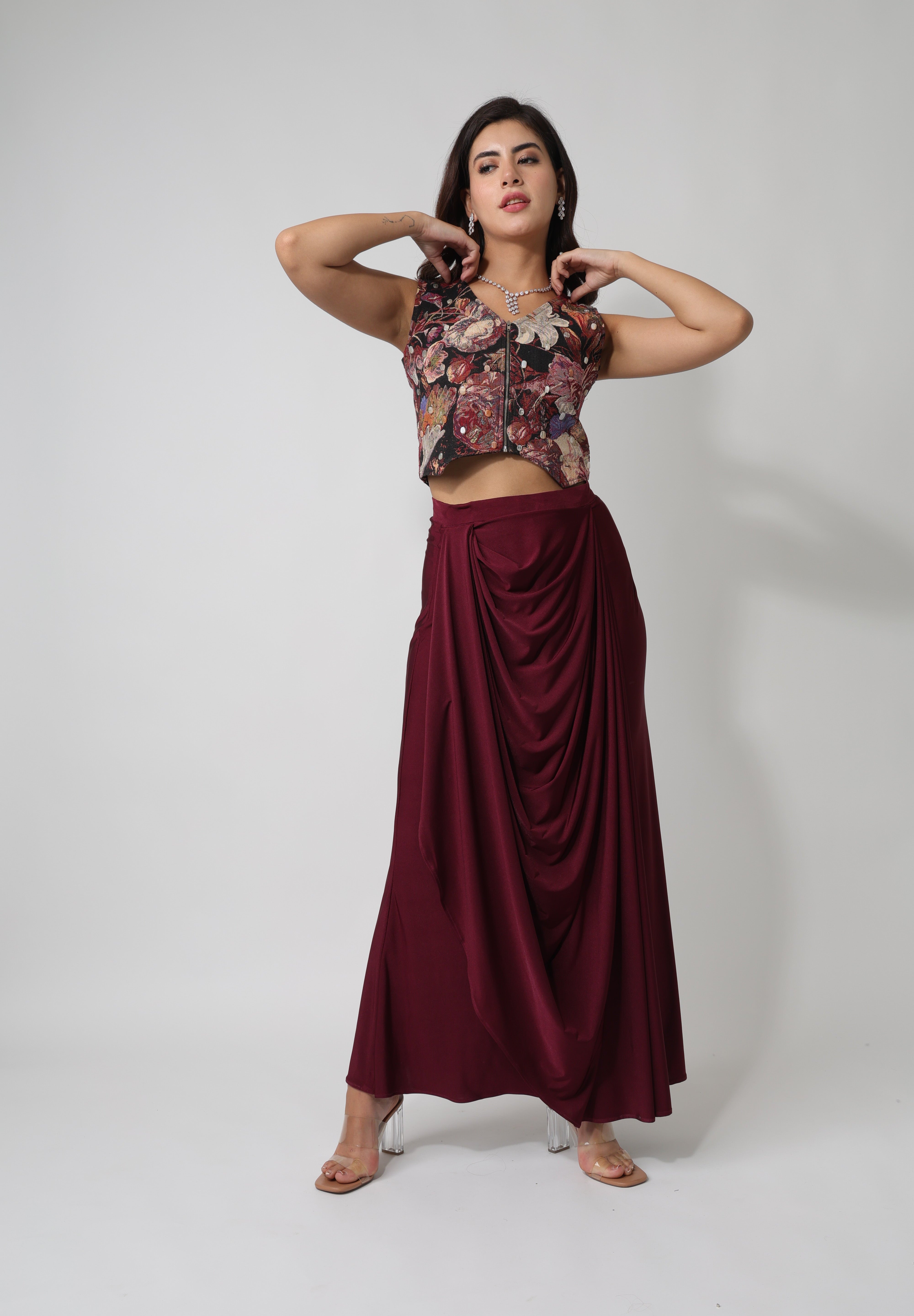 Floral Jacquard Crop-Waistcoat