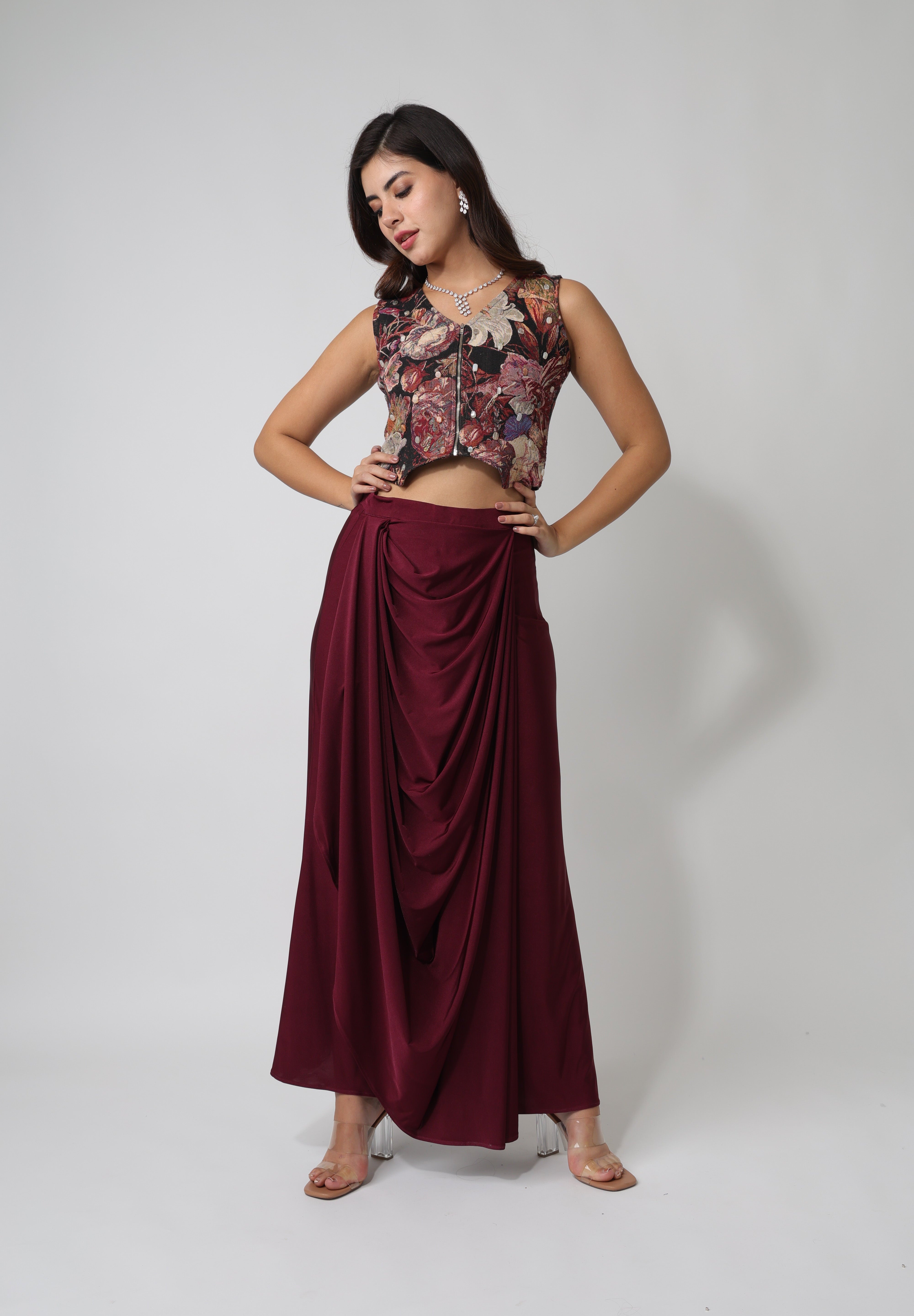 Floral Jacquard Crop-Waistcoat