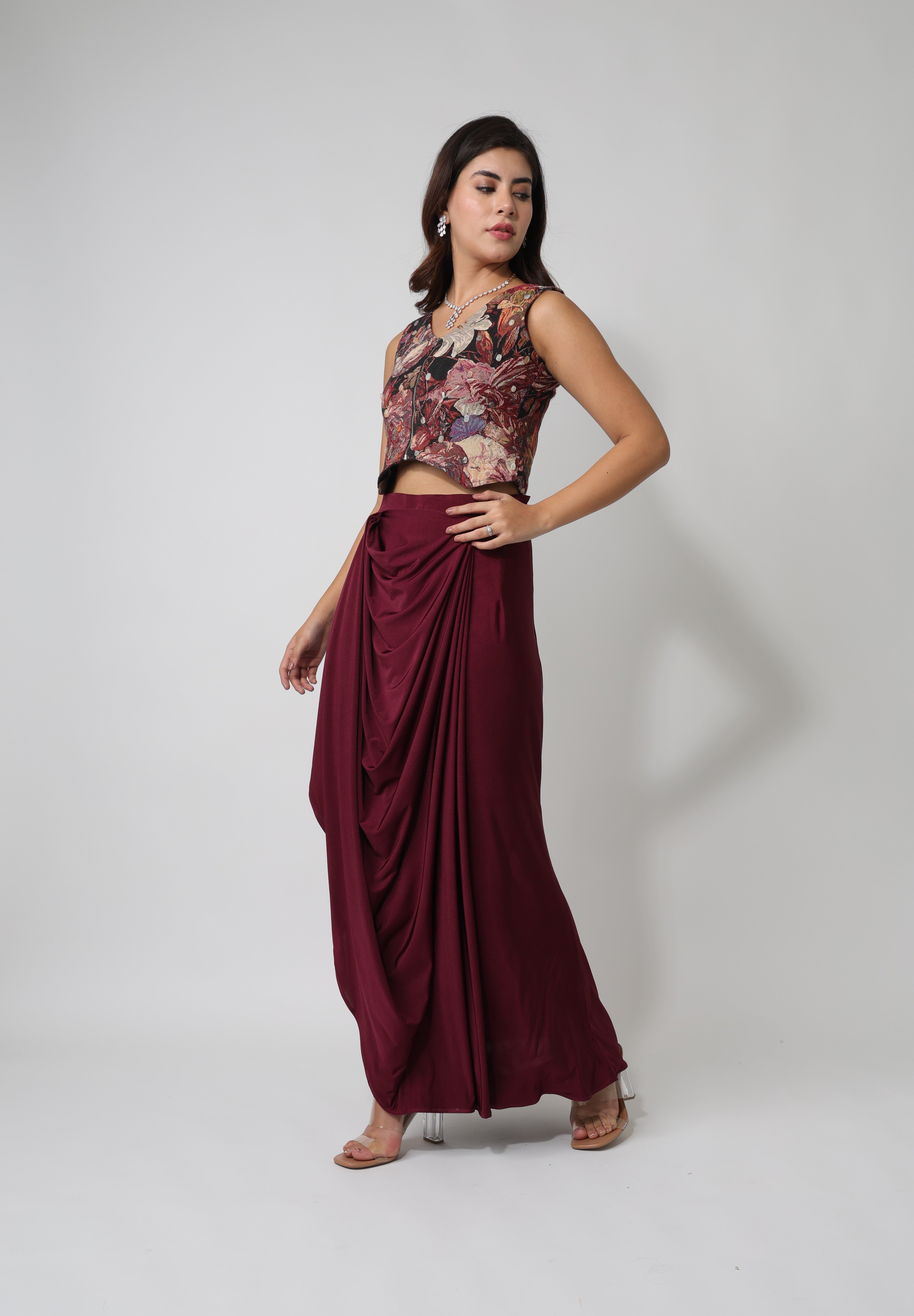 Floral Jacquard Crop-Waistcoat