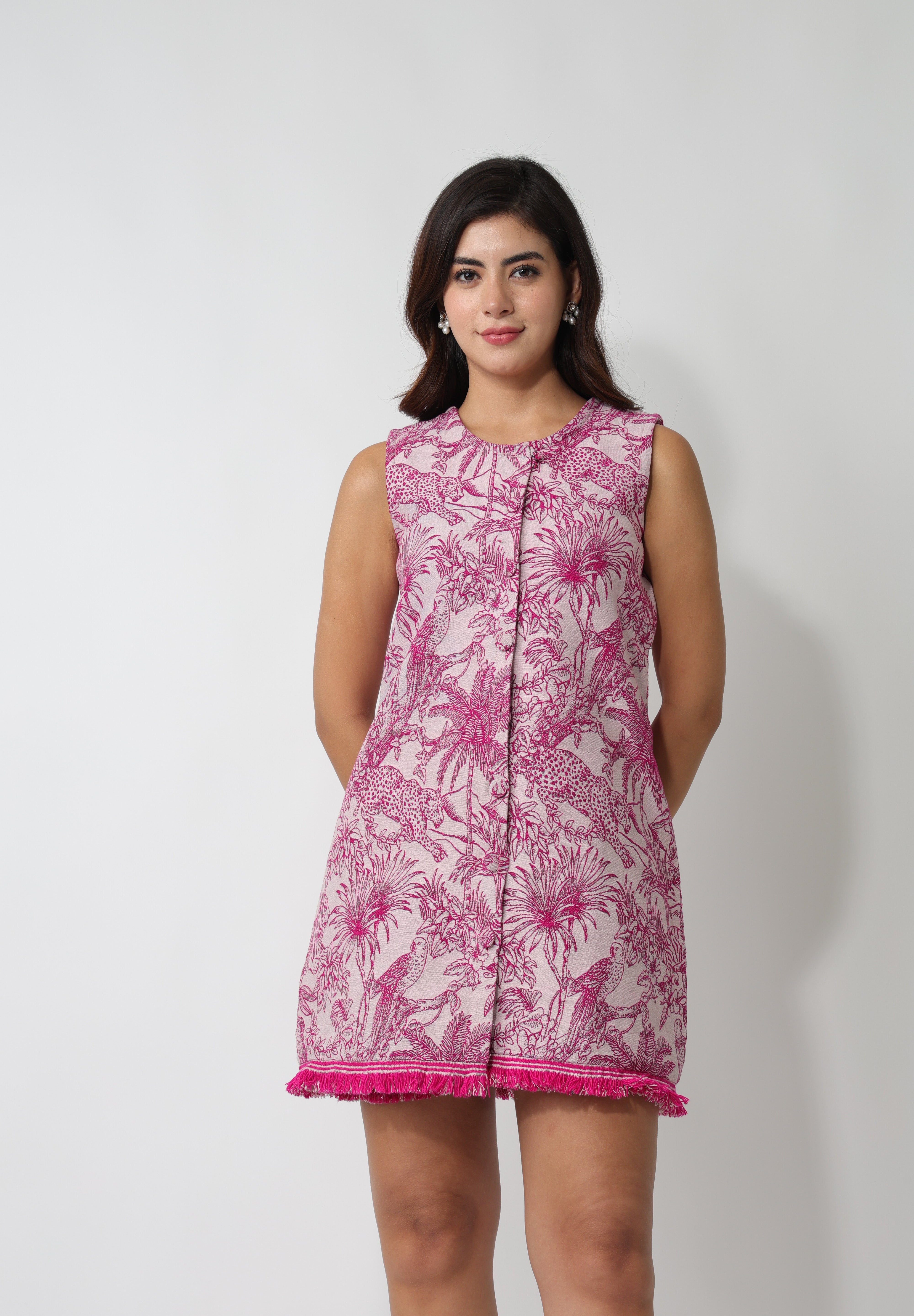 Pink Jungle Jacquard Dress