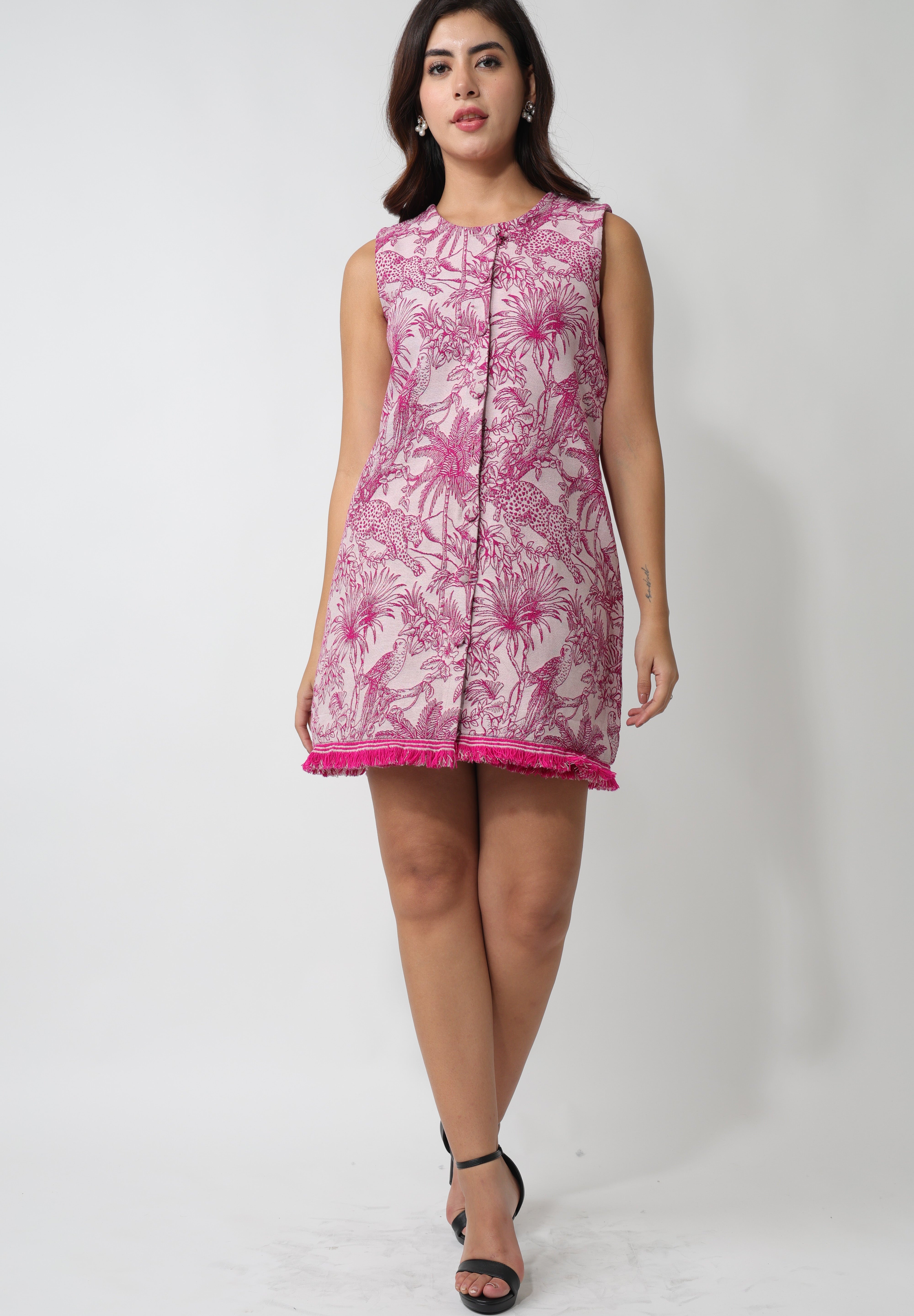 Pink Jungle Jacquard Dress