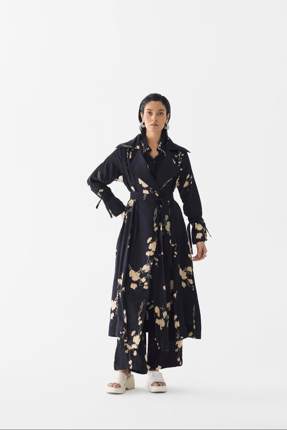 Black Sakura Trench Coat