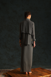 Dark Grey Heart Shirt Set With A Panel Waistcoat