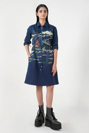 Blue Crest Applique Short Dress