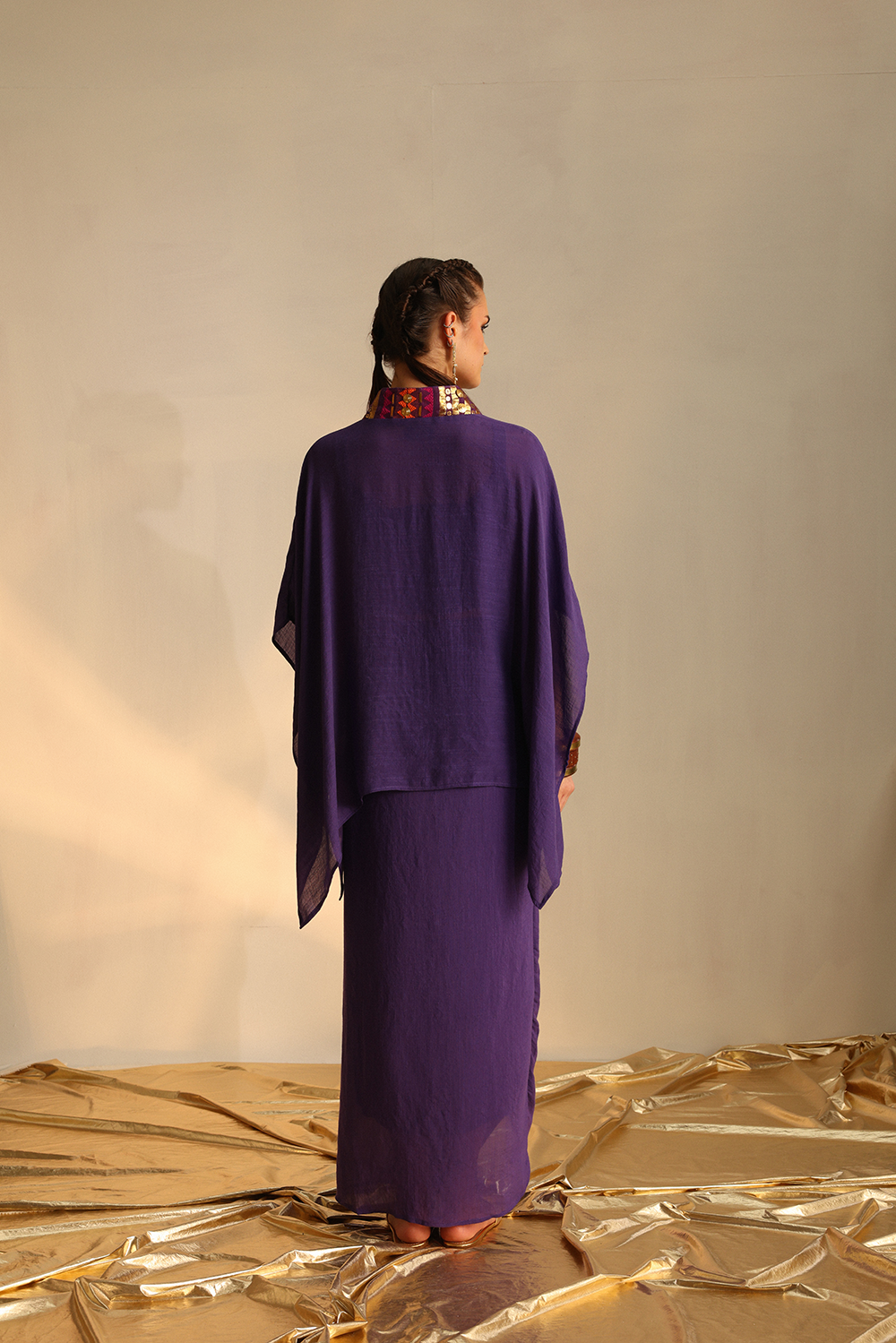 Purple V Poncho Boho Twin Set