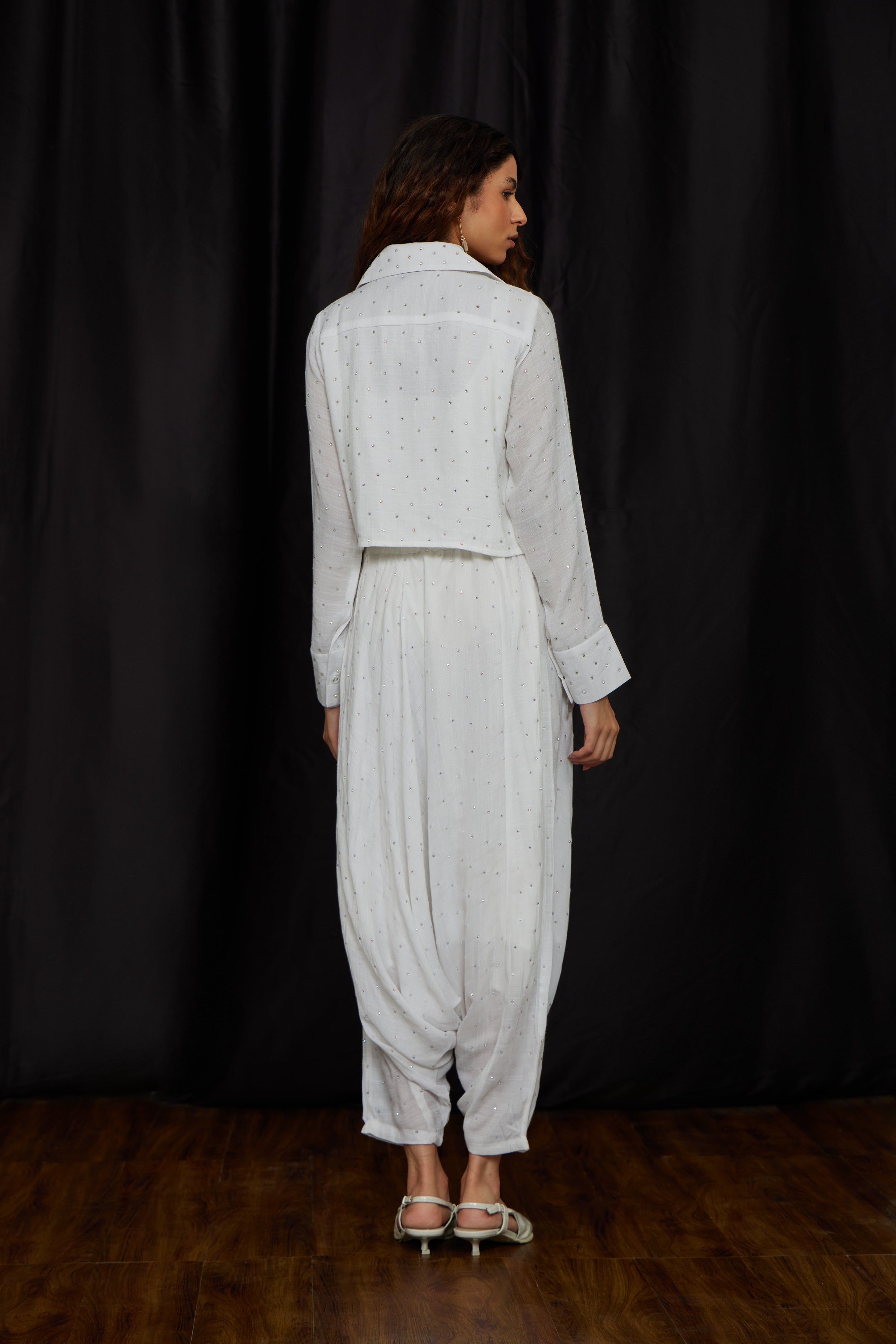 White Crop Jhalar Shirt Set