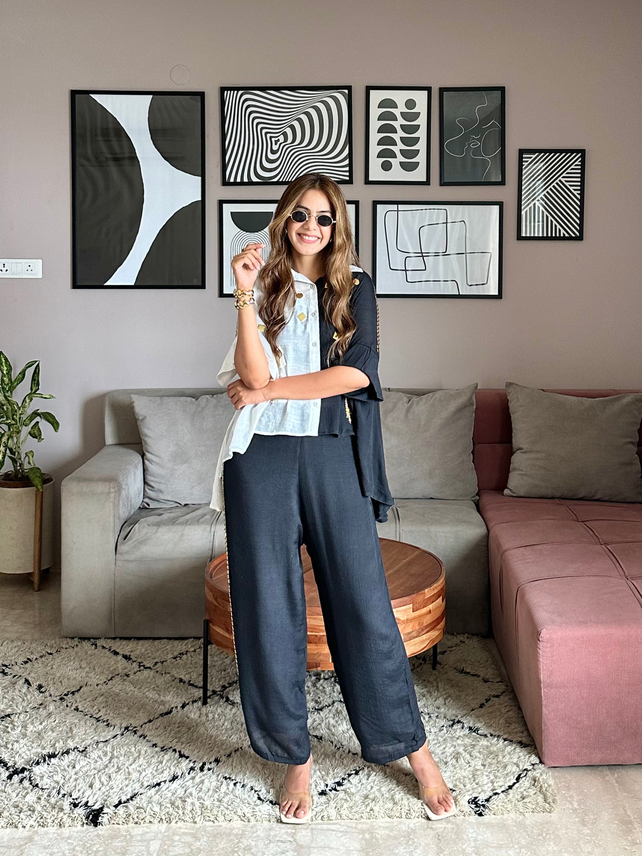 Half & Half Flared Long Pocket Shirt Set