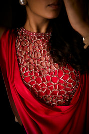 Pure Silk Satin Sangria Ombre Tunic With Tulip Pants