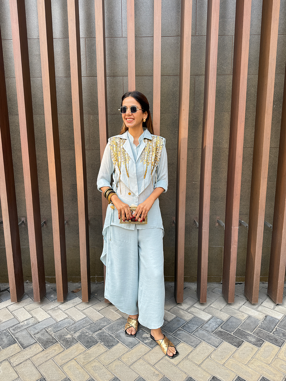 Waterfall Shirt Set With A Cape Blazer Waistcoat