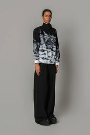 B&W Hokusai Embroidered Bomber Jacket