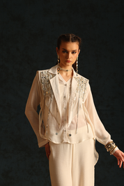 Chinese Collar Shirt Set With A Cape Blazer Waistcoat