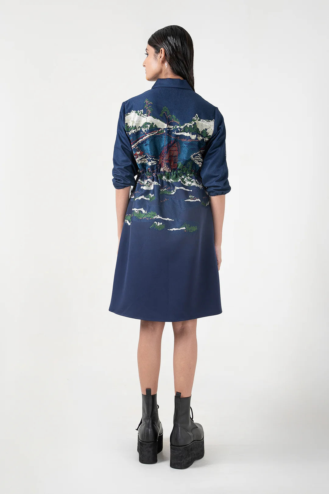 Blue Crest Applique Short Dress
