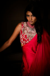 Sangria Silk Satin Pre Draped Saree