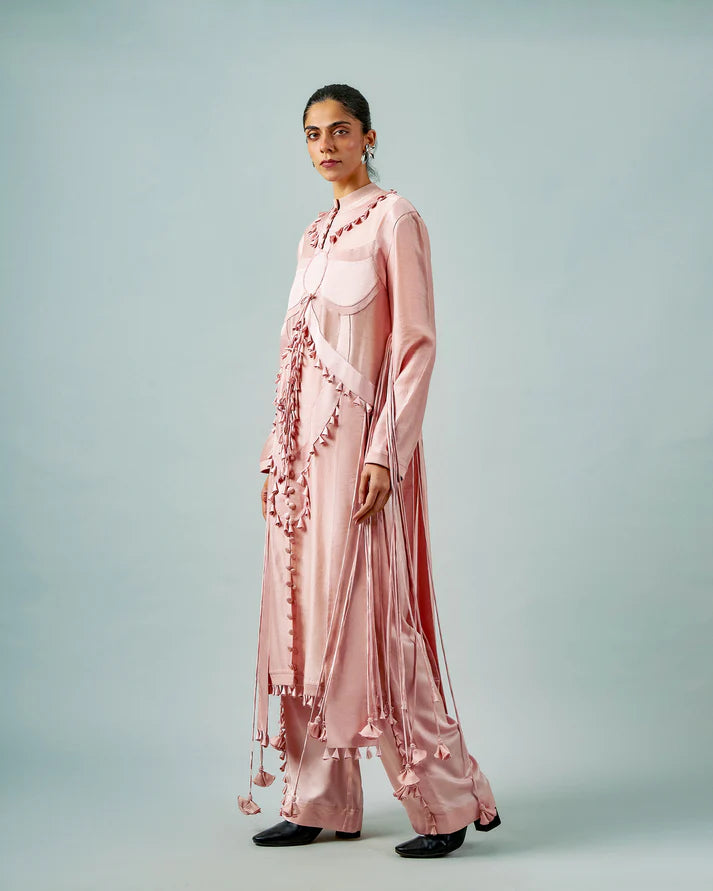 Ornament Patchwork Kurta & Tassels Trouser Set