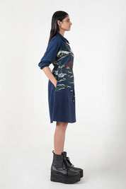 Blue Crest Applique Short Dress