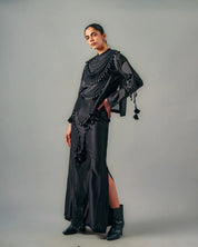 Quilted Necklines Drape Top & Ornament Patch Skirt Set