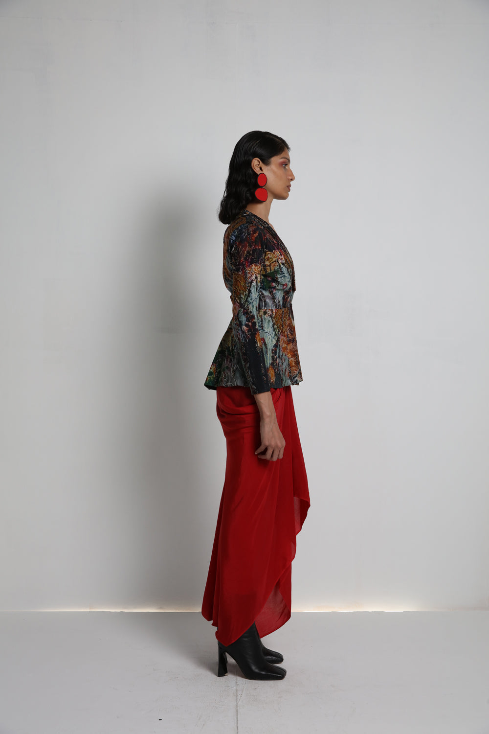 Long Jacket With Draped Skirt and Bralette