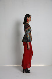 Long Jacket With Draped Skirt and Bralette