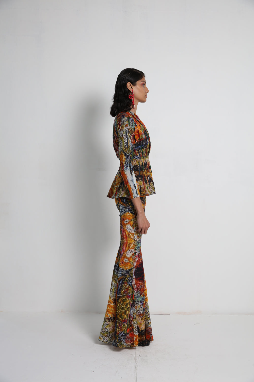Flowers Long Jacket With Flare Pant