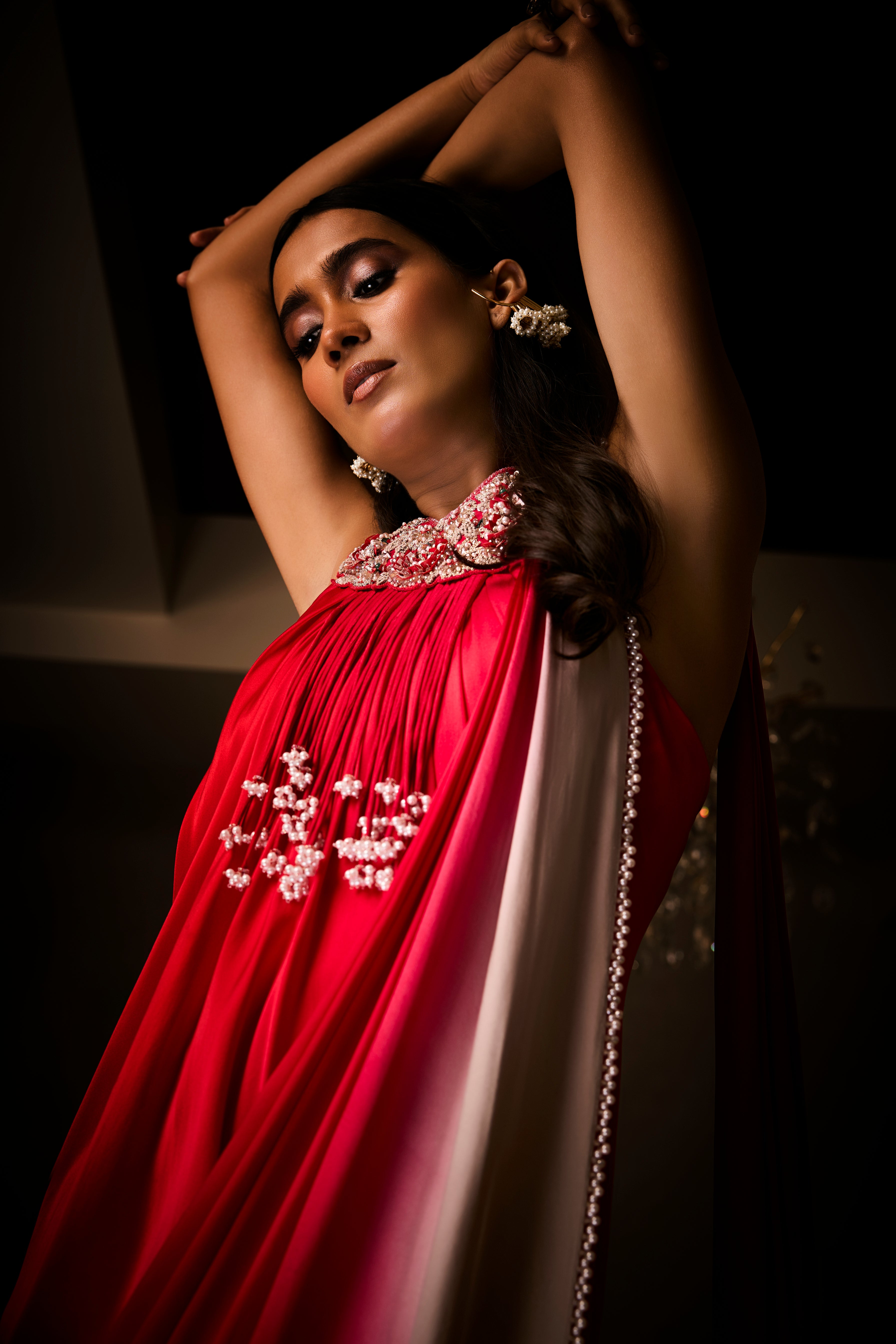 Sangria Silk Satin Pre Draped Saree Gown
