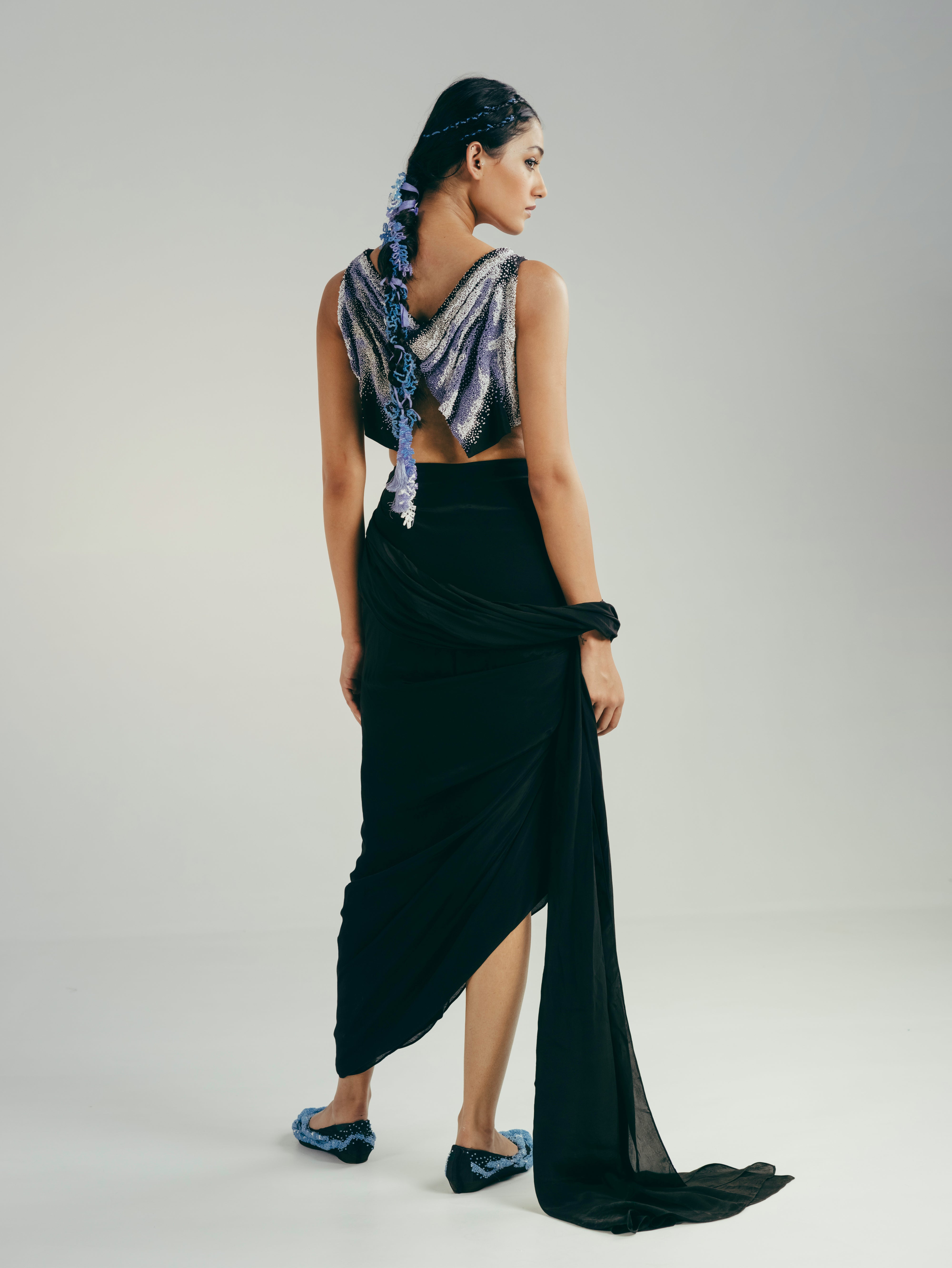 The Smear Bustier And Draped Saree Skirt Set