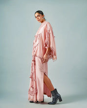 Tasseled Necklines Cape & Godet Lungi Skirt Set