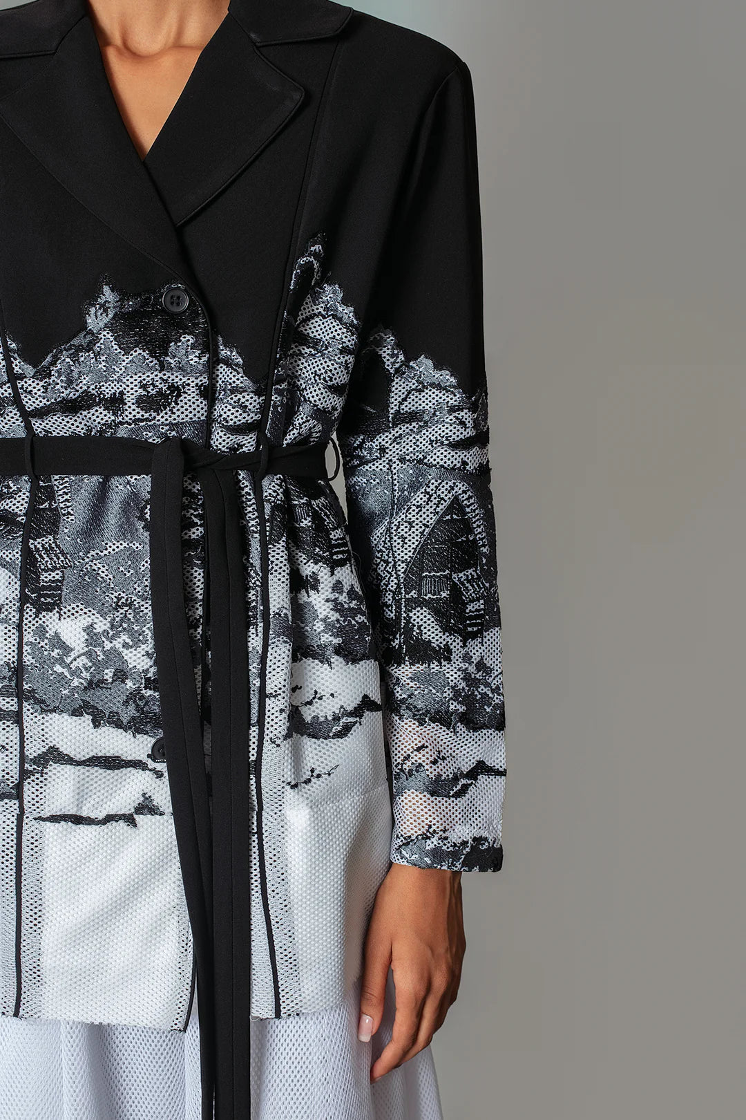 B&W Hokusai Embroidered Long Dress
