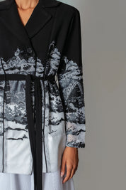B&W Hokusai Embroidered Long Dress