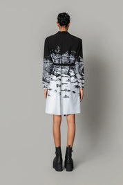 B&W Hokusai Embroidered Coat Dress