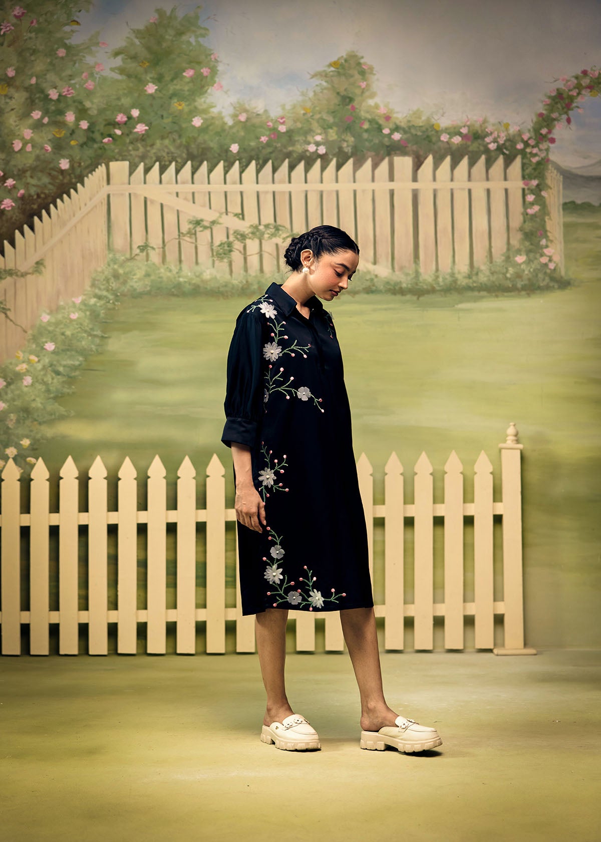 Midnight Bloom Shirt Dress