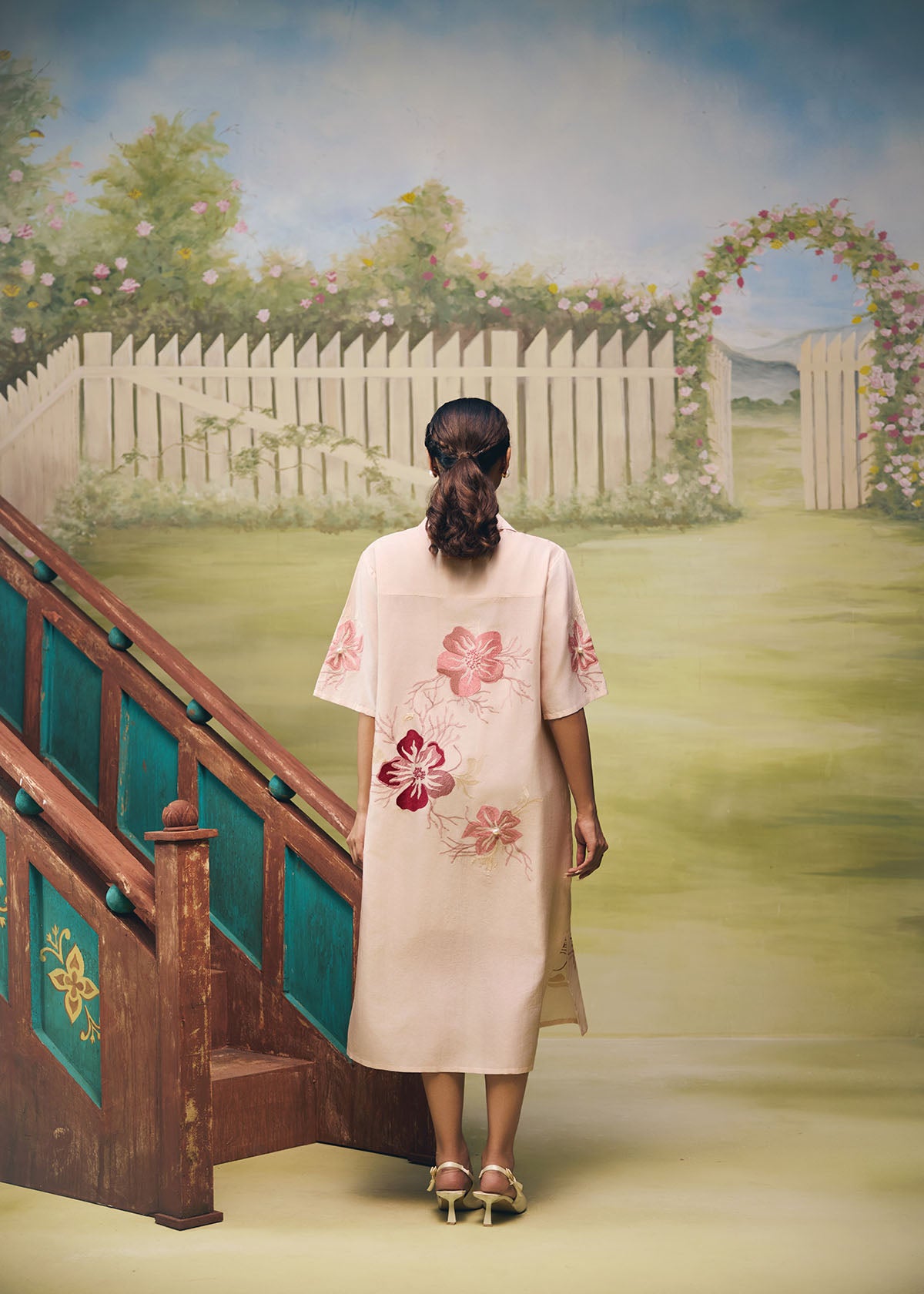 Rose Bloom Midi Shirt Dress