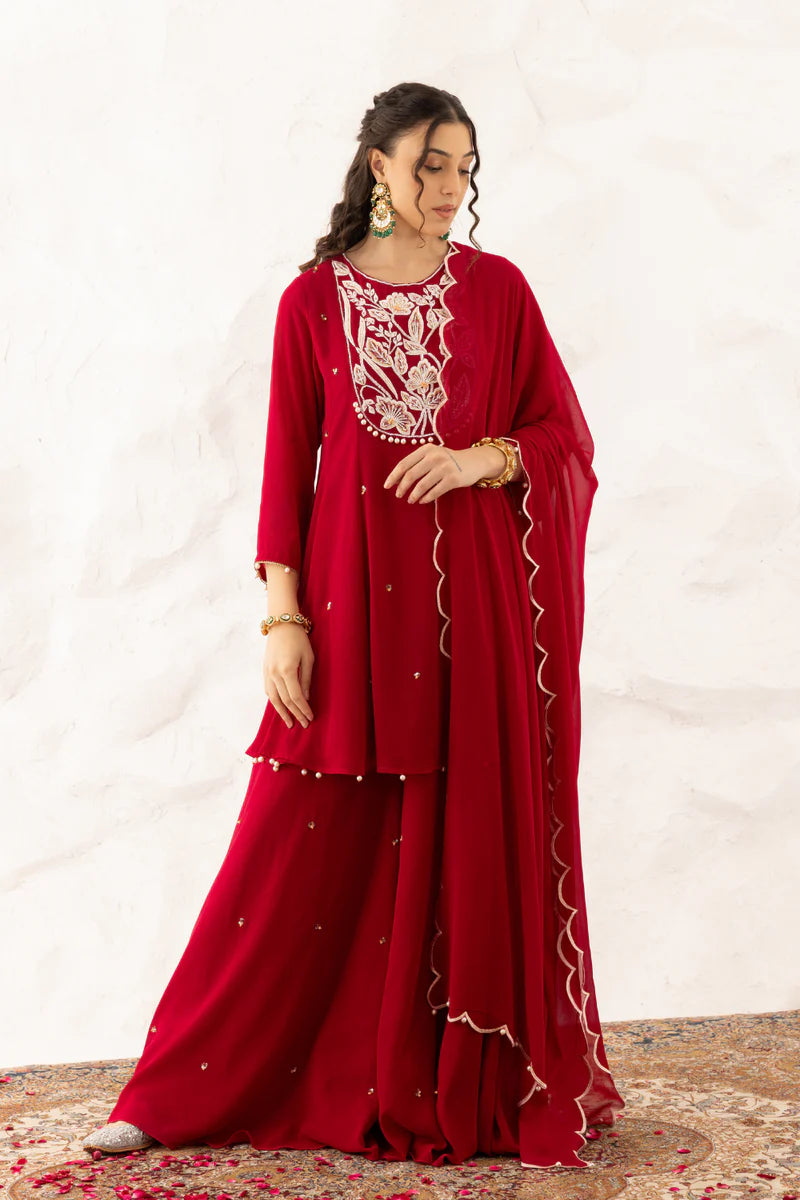 Anchal Plum Peplum Suit With Sharara