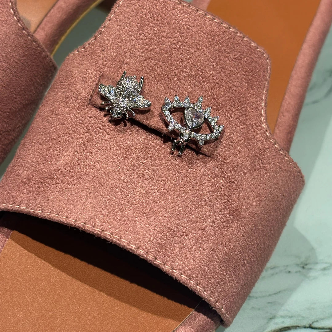 Blush Suede Charm Mules Blush Pink 3 Charms