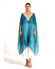 Bandhej Teal Blue & Gold V Neck Kurta Set