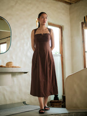 Kaza Slip Dress Long Brown