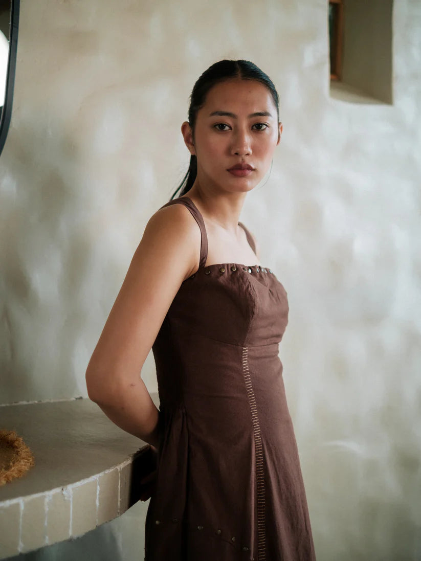 Kaza Slip Dress Long Brown