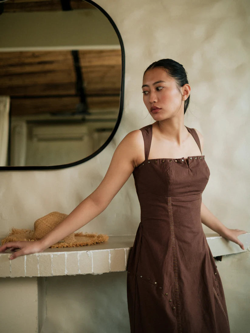 Kaza Slip Dress Long Brown