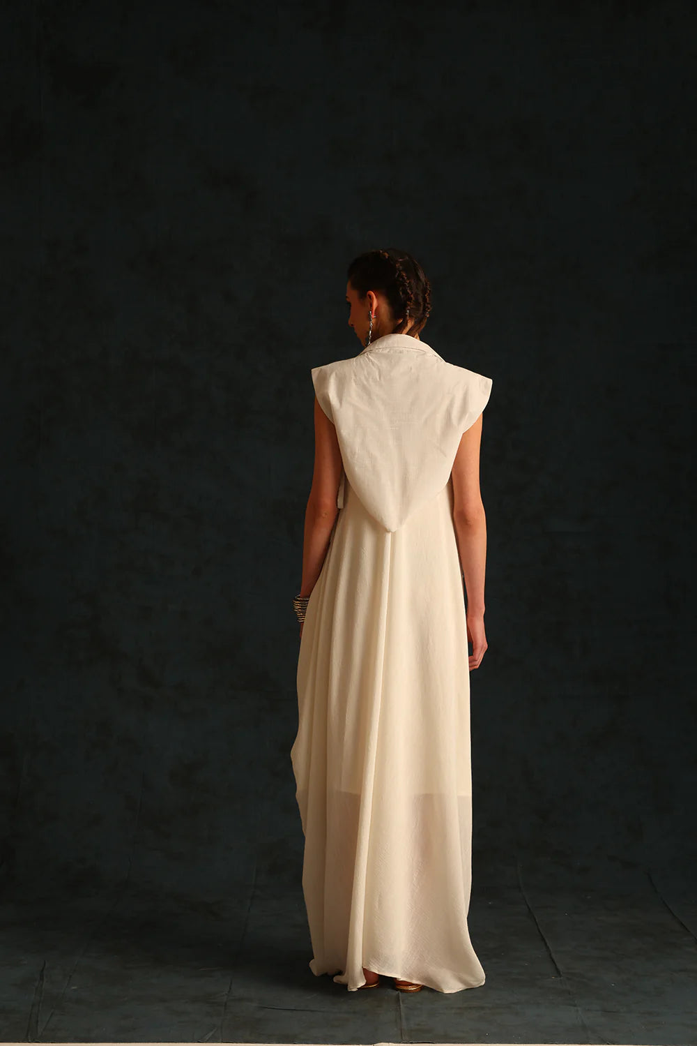 Cowl Dress With A Cape Blazer Waistcoat