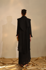 Black Waterfall Shirt Set With A Cape Blazer Waistcoat