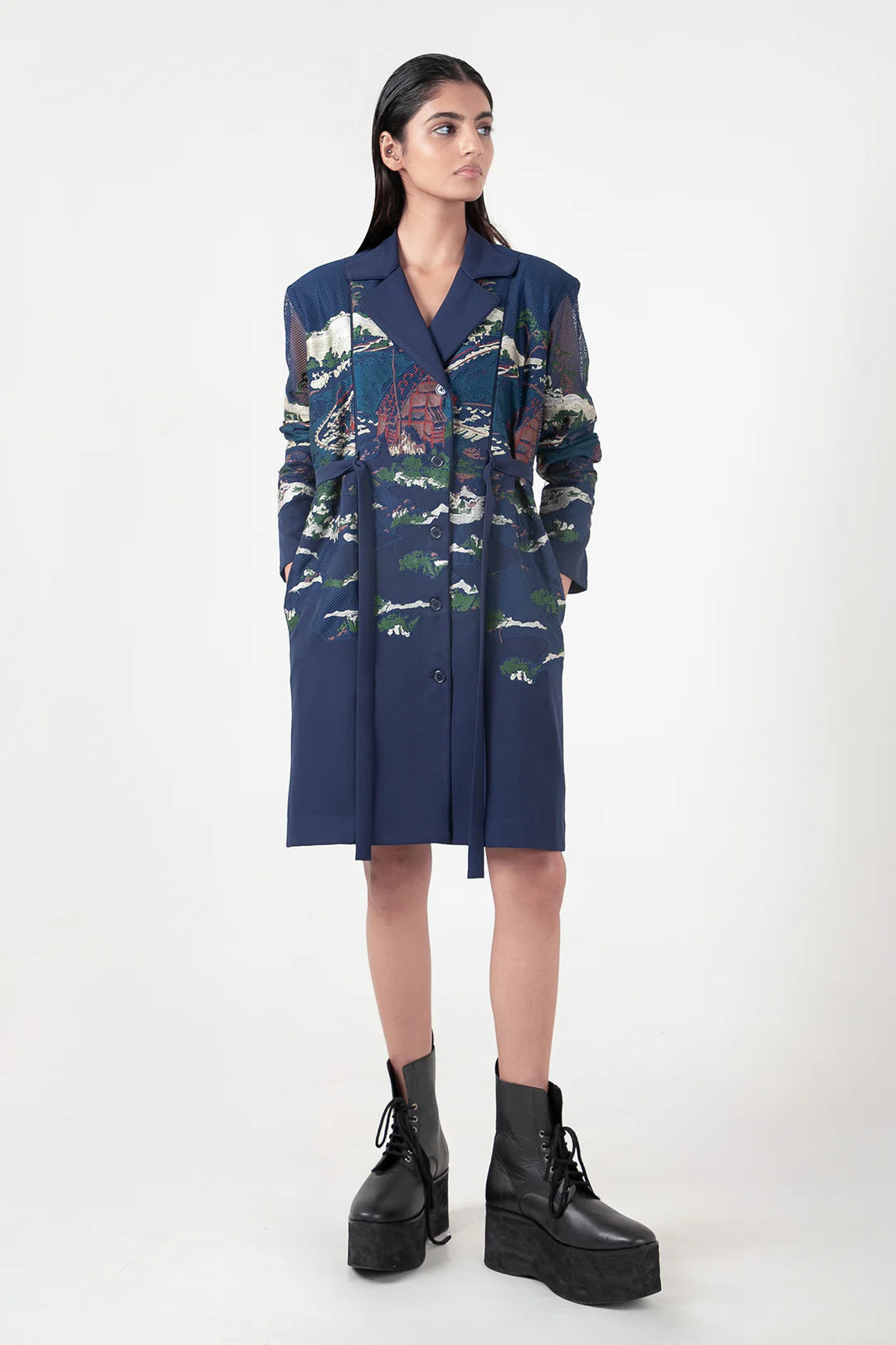 Blue Crest Applique Blazer Dress