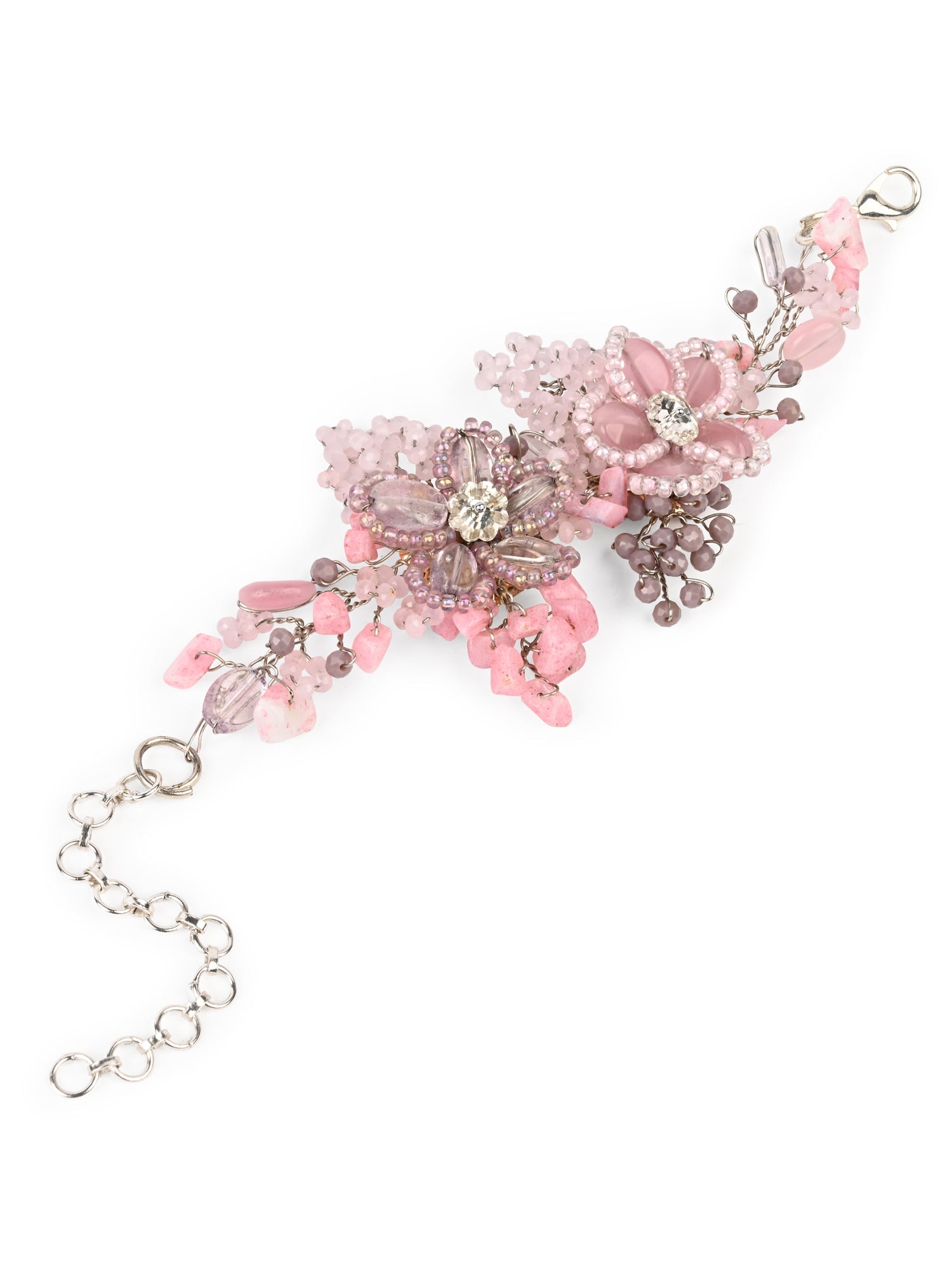 Lilac And Pink Flower  Adjustable Bracelet