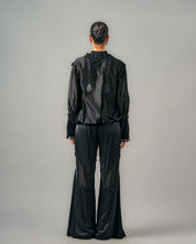 Cross Gathered Top & Sheer Insert Godet Trouser Set
