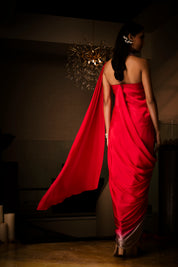 Sangria Silk Satin Pre Draped Saree Gown
