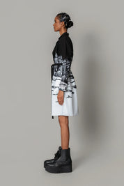 B&W Hokusai Embroidered Coat Dress