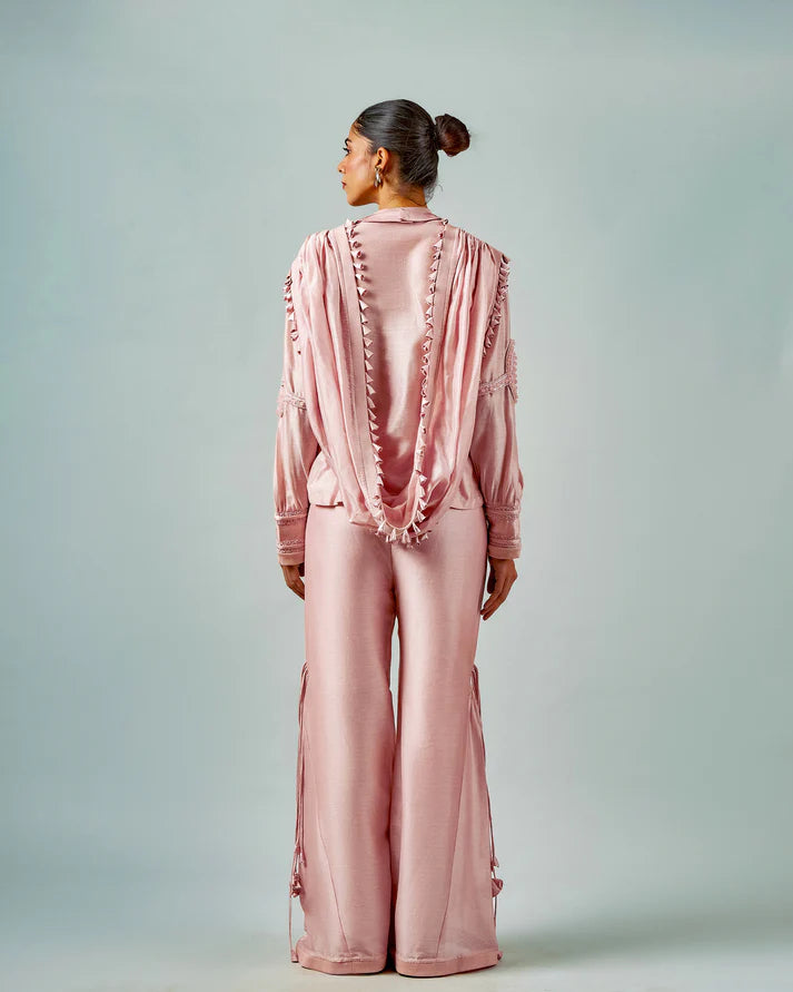 Necklace Drape Top & Tassels Godet Trouser Set