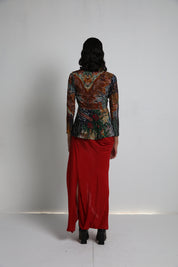 Long Jacket With Draped Skirt and Bralette