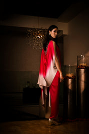 Pure Silk Satin Sangria Ombre Tunic With Tulip Pants