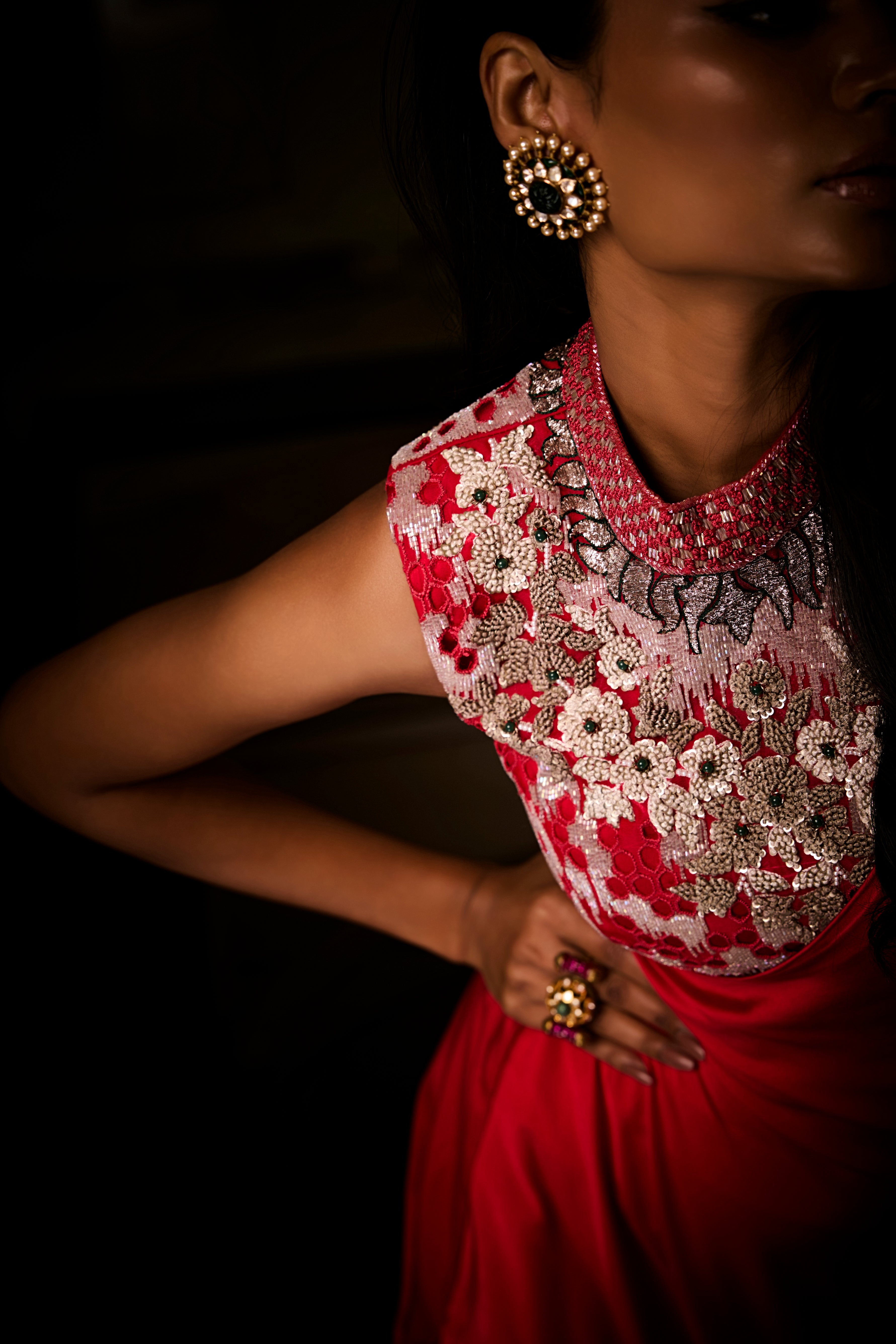 Sangria Silk Satin Pre Draped Saree